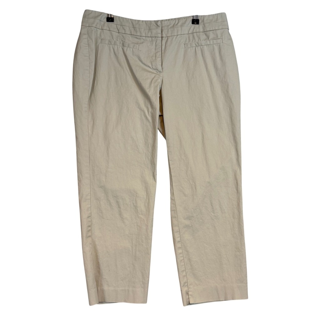New York & Company Stretch Khaki Crop Pants Beige Size 8 Workwear Capri Slit Hem